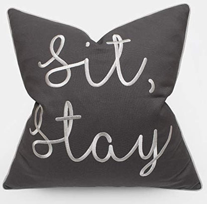  EURASIA DECOR You Me & Dogs Quote Embroidered Decorative Square Accent Throw Pillow Cover - Gifts For Dog Lover, Pet Lover, Home - 18x18 Inches, Grey