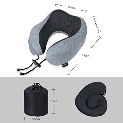  Notieaty Travel Pillow 100% Pure Memory Foam Neck Pillow,Traveling Can Be Used For Sleeping Plane Car Travel Home, Airplane Travel Kit With 3D Contoured Eye Masks, Earplugs, And Luxury Bag…