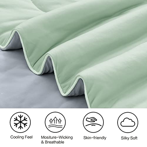 EASELAND Cooling Comforter King, Cold Touch Fabric Absorbs Body Heat, Double-Sided Cool Design Soft Fluffy Cooling Blanket For Night Sweats Hot Sleeper (Green, King(108"x90"))