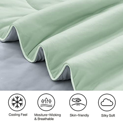  EASELAND Cooling Comforter King, Cold Touch Fabric Absorbs Body Heat, Double-Sided Cool Design Soft Fluffy Cooling Blanket For Night Sweats Hot Sleeper (Green, King(108"x90"))