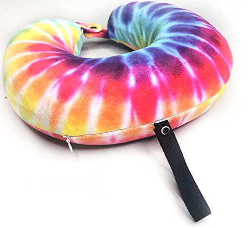  Just GO Travel Memory Foam Neck Pillow With Snap Strap, For Plane, Train Or Car Travel, Comfortable And Soft Cover, Removable Cover, Machine Washable (TIE DYE) (TIE DYE)