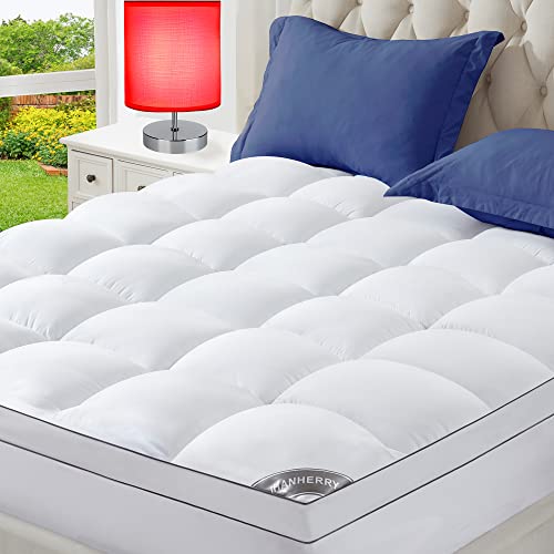  Extra Thick Mattress Topper Queen For Back Pain, Cooling & Breathable Mattress Pad Cover, Plush Soft Pillowtop With 8-21" Elastic Deep Pocket, All Season Bedding-White
