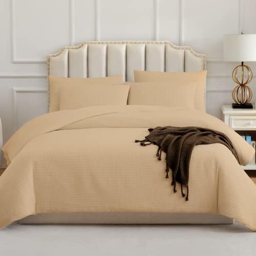  Waffle Duvet Cover King - Cooling Duvet Cover - Cotton Waffle Weave Duvet Cover Set With 1 King Duvet Cover And 4 Pillowcases - White Duvet Cover King Size - Cotton Duvet Cover (King, 104x90'' White)