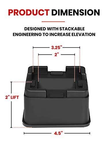  IPrimio Stackable Furniture Risers, Fits Caster Wheels - Square, 2 Inch Lift, Heavy Duty, 4 Pack, Up To 5000lbs - Bed Raising Blocks - Safe, Sturdy Bed Lifts For College Dorm Rooms, Couches, Desks