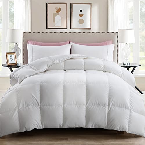  Luxury Pima Cotton Goose Feathers Down Duvet Insert King | All-Seasons Down Comforter | Ultra-Soft 750 Fill-Power Medium Warmth Hotel-Style Comforter Insert With Ties (106x90 Inches, White)