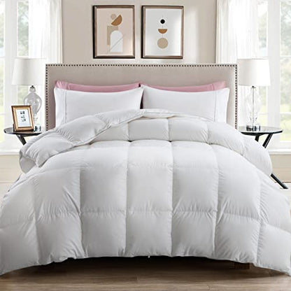  Luxury Pima Cotton Goose Feathers Down Duvet Insert King | All-Seasons Down Comforter | Ultra-Soft 750 Fill-Power Medium Warmth Hotel-Style Comforter Insert With Ties (106x90 Inches, White)