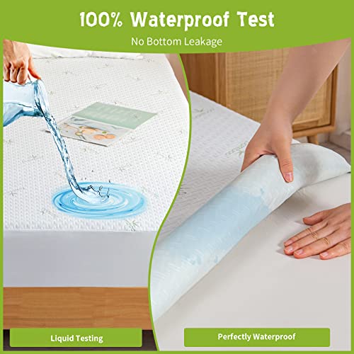  Queen Size Mattress Protector 100% Waterproof (Top And Sides) Bamboo Mattress Cover 3D Air Fabric Cooling Mattress Pad Cover Ultra Soft Breathable Noiseless 8"-21" Deep Pocket