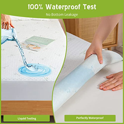  Queen Size Mattress Protector 100% Waterproof (Top And Sides) Bamboo Mattress Cover 3D Air Fabric Cooling Mattress Pad Cover Ultra Soft Breathable Noiseless 8"-21" Deep Pocket