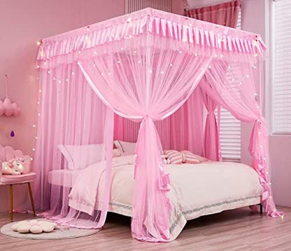  Mengersi Rainbow Canopy Bed Curtains With Lights - Princess Bed Canopy For Girls - Bed Drapes Netting- Bedroom Decoration Accessories,Twin