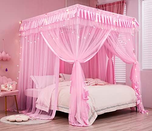  Mengersi Rainbow Canopy Bed Curtains With Lights - Princess Bed Canopy For Girls - Bed Drapes Netting- Bedroom Decoration Accessories,Twin