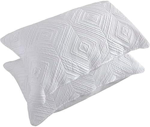  Pillow Shams Standard Size Set Of 2, Ultra Soft Breathable Quilted Embroidery Pillow Cases 20 X 26 Inches For Sleeping, Decorative Microfiber Bed Pillowcases Easy Care, White
