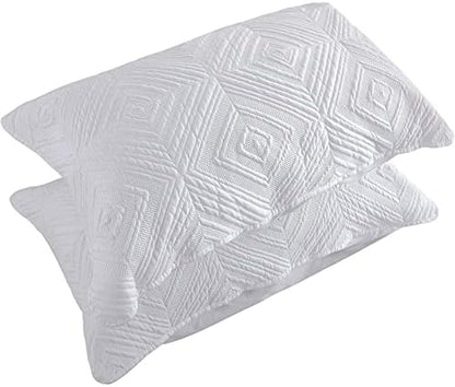  Pillow Shams Standard Size Set Of 2, Ultra Soft Breathable Quilted Embroidery Pillow Cases 20 X 26 Inches For Sleeping, Decorative Microfiber Bed Pillowcases Easy Care, White