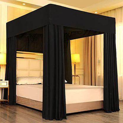  Joylife Bed Canopy Bed Curtains Set Black Bed Canopy For Girls, Canopy Curtains And Bed Canopy, Bed Canopy Curtains For Home Decorations (Pure Black, California King/King)