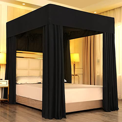  Joylife Bed Canopy Bed Curtains Set Black Bed Canopy For Girls, Canopy Curtains And Bed Canopy, Bed Canopy Curtains For Home Decorations (Pure Black, California King/King)