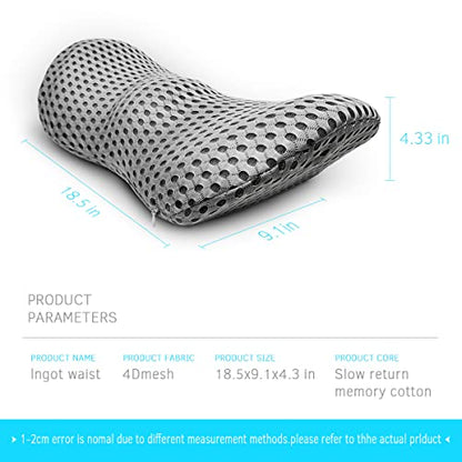  Lumbar Support Pillow - Memory Foam For Low Back Pain Relief, Ergonomic Streamline Car Seat, Office Chair, Recliner And Bed
