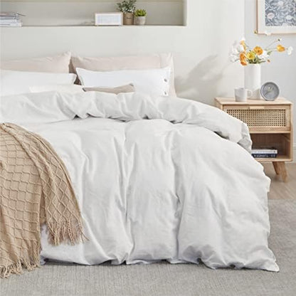  Bedsure Linen Duvet Cover Queen - Linen Cotton Blend Duvet Cover Set, Linen Color, 3 Pieces, 1 Duvet Cover 90x90 Inches And 2 Pillowcases, Comforter Sold Separately