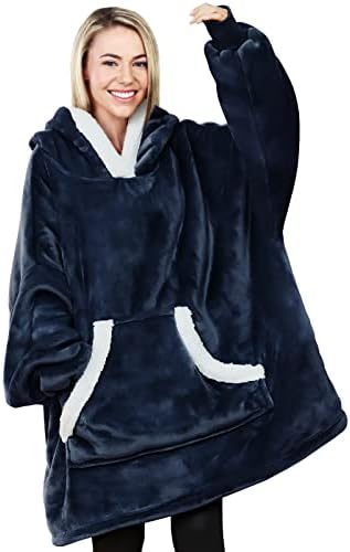  Wearable Blanket Hoodie For Women/Kids/Men, Oversized & Cozy Sherpa Lined Hoodie Sweatshirt Blanket Grey