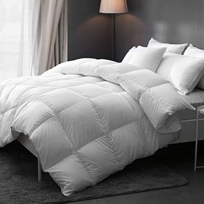  Luxury Pima Cotton Goose Feathers Down Duvet Insert King | All-Seasons Down Comforter | Ultra-Soft 750 Fill-Power Medium Warmth Hotel-Style Comforter Insert With Ties (106x90 Inches, White)