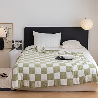  Ltra-Soft Checkered Blanket Microfiber Sage Green Checkerboard Blanket Reversible, Plaid Cozy Fuzzy Chessboard Throw Blanket Plush For Bed Couch Sofa (Sage Green, 51"x63")