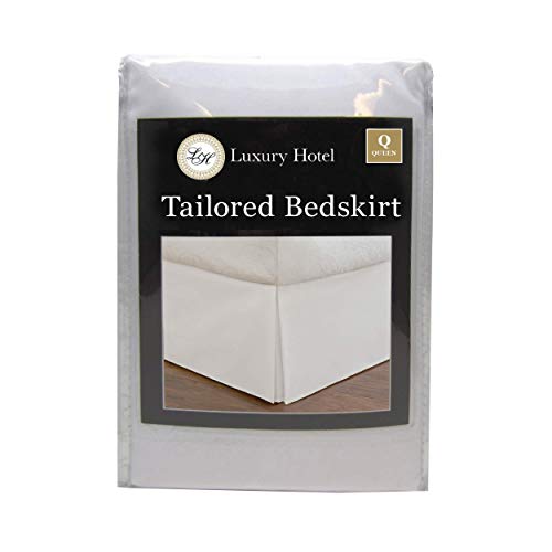 Lux Ux Hotel Microfiber Tailored Style Bed Skirt With Classic 14 Inch Drop Length, Queen, White