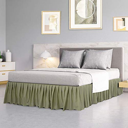  Ruffled Bed Skirt Polyester Brushed Hotel Quality Durable Solid Wrinkle And Fade Bedroom 16 Inch Drop Queen Olive Green