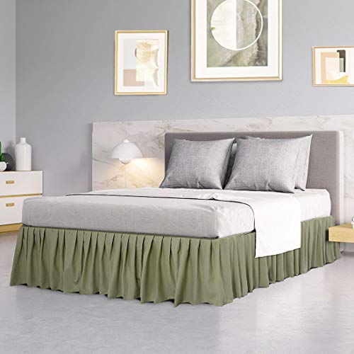  Ruffled Bed Skirt Polyester Brushed Hotel Quality Durable Solid Wrinkle And Fade Bedroom 16 Inch Drop Queen Olive Green