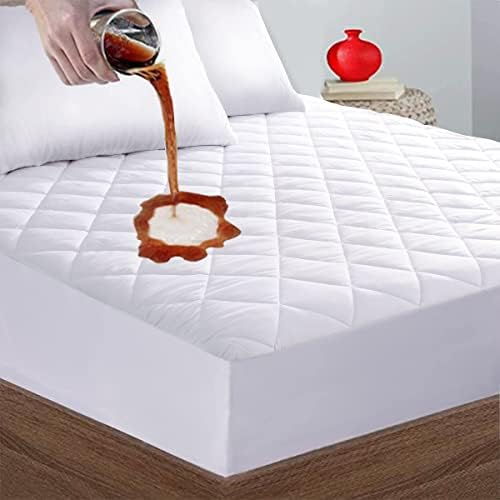  Quilted Fitted Twin XL Mattress Pad Cover, Waterproof Mattress Protector, Deep Pocket Elastic Fits Up To 21'', Breathable Soft Alternative Filling Mattress Pad