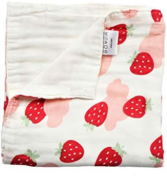  BambooCart Baby Muslin Quilt Comforter Toddler Cotton 47"x 47" Swaddle Blanket (Strawberry)