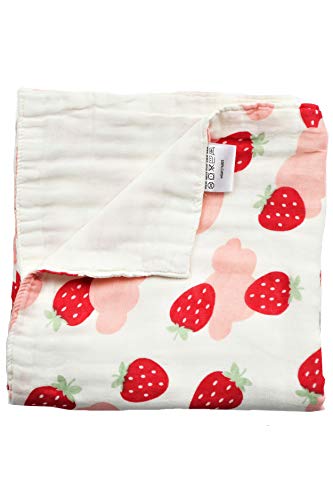 BambooCart Baby Muslin Quilt Comforter Toddler Cotton 47"x 47" Swaddle Blanket (Strawberry)