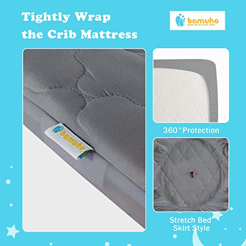  Waterproof Crib Mattress Protector, Breathable Crib Mattress Pad For Baby & Toddler, Quilted Crib Mattress Cover, 52 X 28 X 8 Inch, Grey