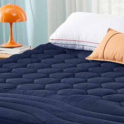  Twin XL Mattress Pad - Soft Cooling Mattress Cover For College Dorm, Extra Long Twin Quilted Fitted Mattress Protector With 8-21" Deep Pocket, Breathable Fluffy Pillow Top, White, 39x80 Inches