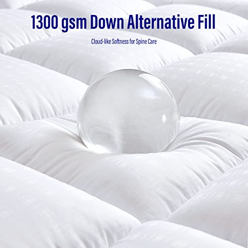  Xtra Thick Queen Mattress Topper, Breathable Fluffy Ultra Soft 1300 GSM Down Alternative Filled Fitted Mattress Protector 8-21" Deep Pocket, Comfort Support Back Mattress Pad Cover (60x80 In,White)