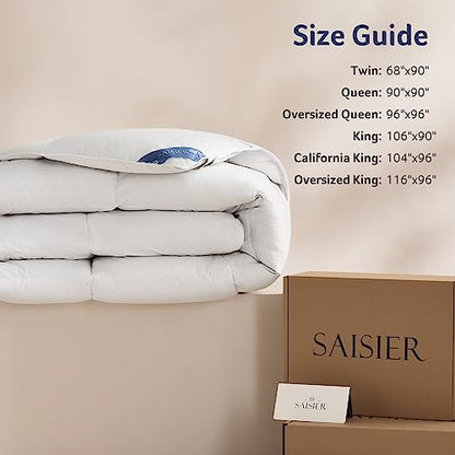  Saisier Feather Down Comforter King Size Ultra Soft Premium Down Duvet Insert, All Season Medium Warmth 106x90 Inches White Hotel Bedding Comforter Cotton-Poly Cover With 8 Corner Tabs(White,106x90)
