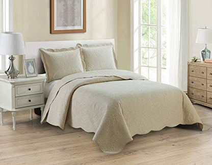  Better Home Style 3 Piece Luxury Ultrasonic Embossed Floral Design Solid Color Quilt Coverlet Bedspread Oversized Bed Cover Set # Mimi (Sage Green, King/Cal-King)