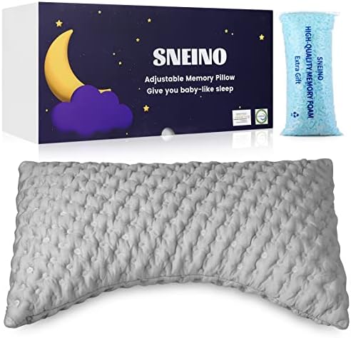  SNEINO Neck Pillows For Pain Relief Sleeping Queen Size - Shredded Memory Foam Pillows, Adjustable Bed Pillows For Back, Stomach And Side Sleeper, Extra Fill Included, CertiPUR-US/Oeko-TE（Grey）