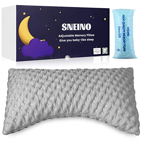 SNEINO Neck Pillows For Pain Relief Sleeping Queen Size - Shredded Memory Foam Pillows, Adjustable Bed Pillows For Back, Stomach And Side Sleeper, Extra Fill Included, CertiPUR-US/Oeko-TE（Grey）