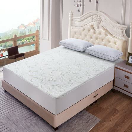  Bamboo Mattress Protector With Zipper - 100% Waterproof Queen Size Mattress Cover - Ultra Soft Jacquard Fabric Cooling Breathable Noiseless Mattress Pad Covers - Zippered Mattress Encasement