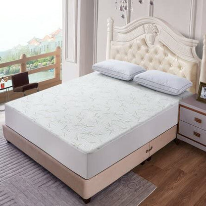  Bamboo Mattress Protector With Zipper - 100% Waterproof Queen Size Mattress Cover - Ultra Soft Jacquard Fabric Cooling Breathable Noiseless Mattress Pad Covers - Zippered Mattress Encasement