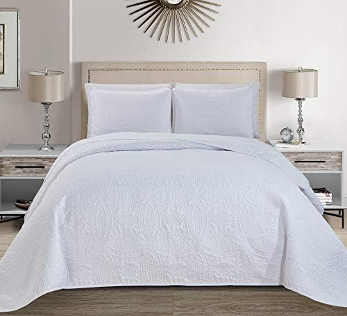  Linen Plus Collection 3 Pieces King/California King Over Size Embossed Coverlet Bedspread Set Solid Silver 118" X 106" New