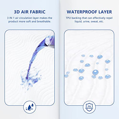  Premium Waterproof Mattress Protector Cal King Size, 3D Air Fabric Breathable Ultra Soft Noiseless, 8”-21" Deep Pocket Mattress Pad, Washable Mattress Cover