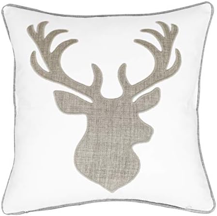  Millianess Animal Cotton Throw Pillow Covers Deer Head Embroidered 18x18 Inches For Couch Cushions Covers (White) …