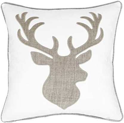  Millianess Animal Cotton Throw Pillow Covers Deer Head Embroidered 18x18 Inches For Couch Cushions Covers (White) …