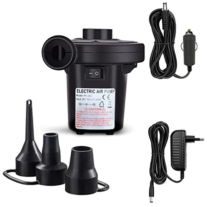  Electric Air Pump, Portable Air Pump With 3 Nozzles, Quick-Fill Inflator/Deflator, 110V AC/12V Car Charge, For Outdoor Camping, Inflatable Cushions, Air Mattress Beds, Boats, Swimming Ring