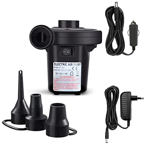  Electric Air Pump, Portable Air Pump With 3 Nozzles, Quick-Fill Inflator/Deflator, 110V AC/12V Car Charge, For Outdoor Camping, Inflatable Cushions, Air Mattress Beds, Boats, Swimming Ring