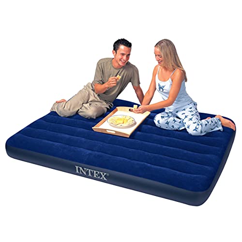 Intex Classic Downy Airbed Set With 2 Pillows And Double Quick Hand Pump, Queen