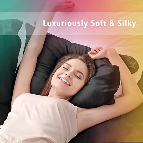  Queen Bed Sheet Set, 4pcs Bedding Sheets & Pillowcases, Soft Microfiber 1800 Thread Count 16" Deep Pocket Luxury Bed Sheets - Hypoallergenic, Wrinkle & Fade Resistant (Black)