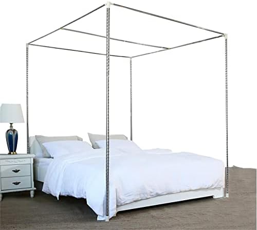  Xierdio Classic Canopy Bed Frame Post Stainless Steel Frame Poles Four Corner Bed Bracket Fit For Bedroom Decor Size Twin Full Queen King(Queen)