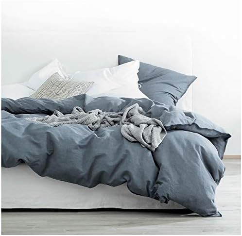  Washed Cotton Chambray Duvet Cover Solid Color Casual Modern Style Bedding Set Relaxed Soft Feel Natural Wrinkled Look (Queen, Charcoal)