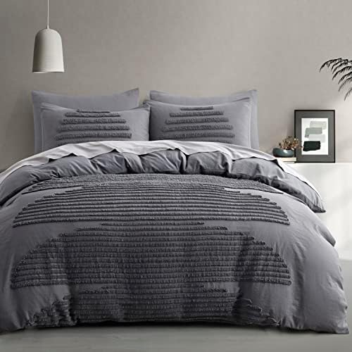  5 Pieces Full/Queen Duvet Cover Set, Boho Bedding Sets For Modern Home, Tufted And Super Soft Comforter Covers, Beige