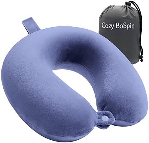  Cozy BoSpin Memory Foam Travel Pillow- Portable Neck Support Pillow On Flights, Car, And At Home, Comfortable Airplane Travel Pillow,Lightweight Quick Pack For Camping (Black)
